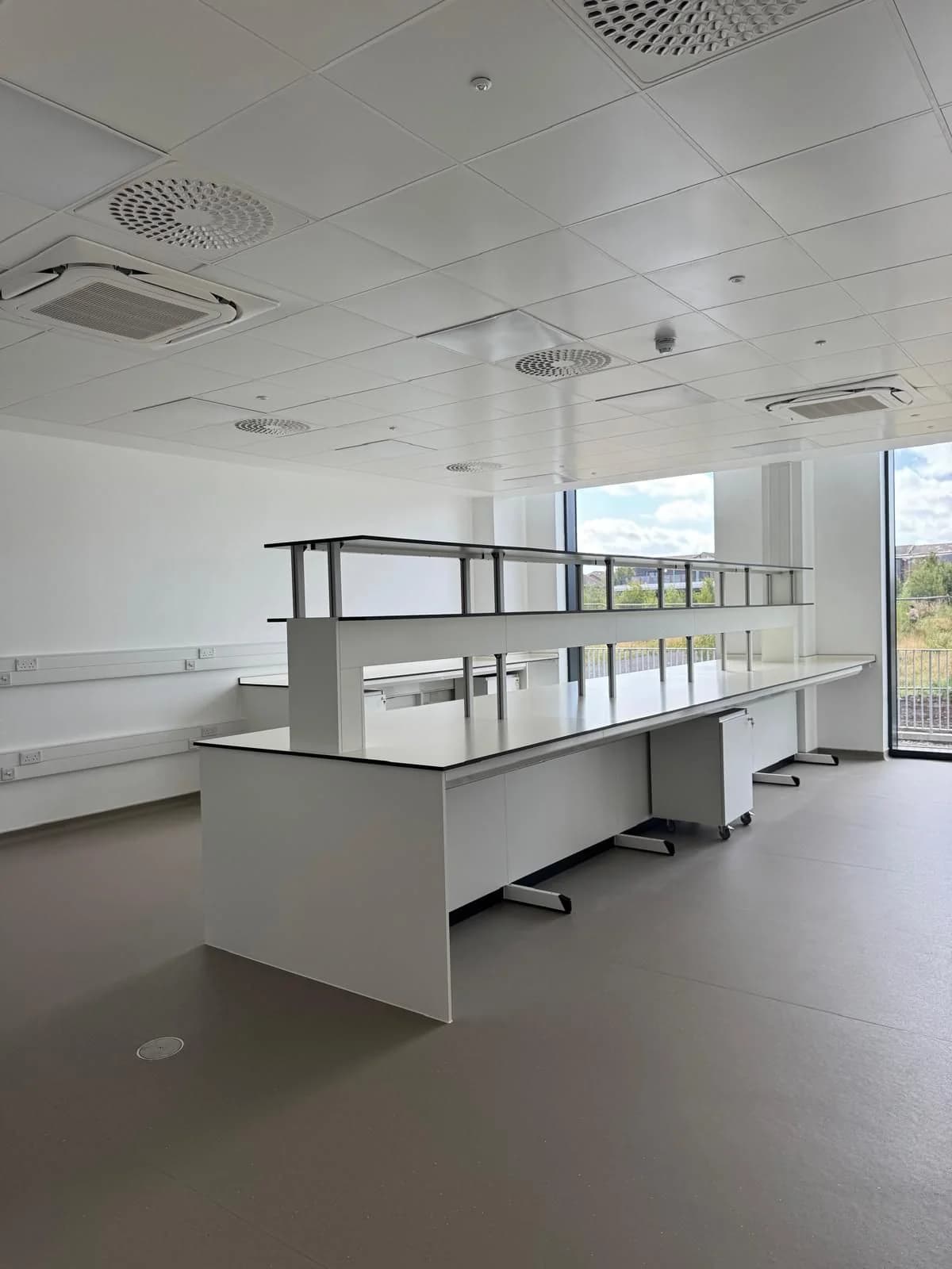 Completed laboratory space with fitted work benches